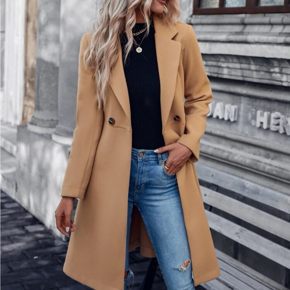 Camel Double Button Tweed Jacket